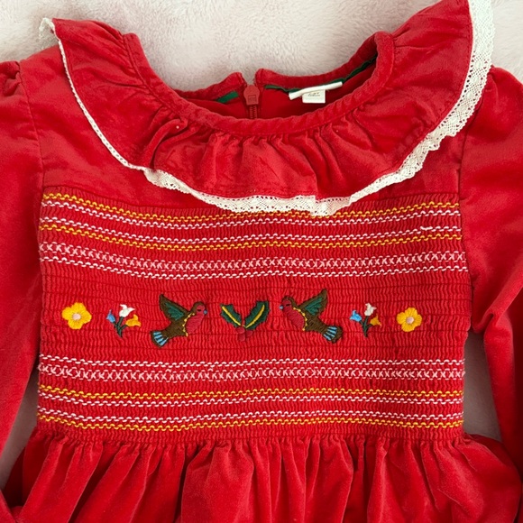Mini Boden Red Velvet Dress with Embroidered Accents - Picture 2 of 5